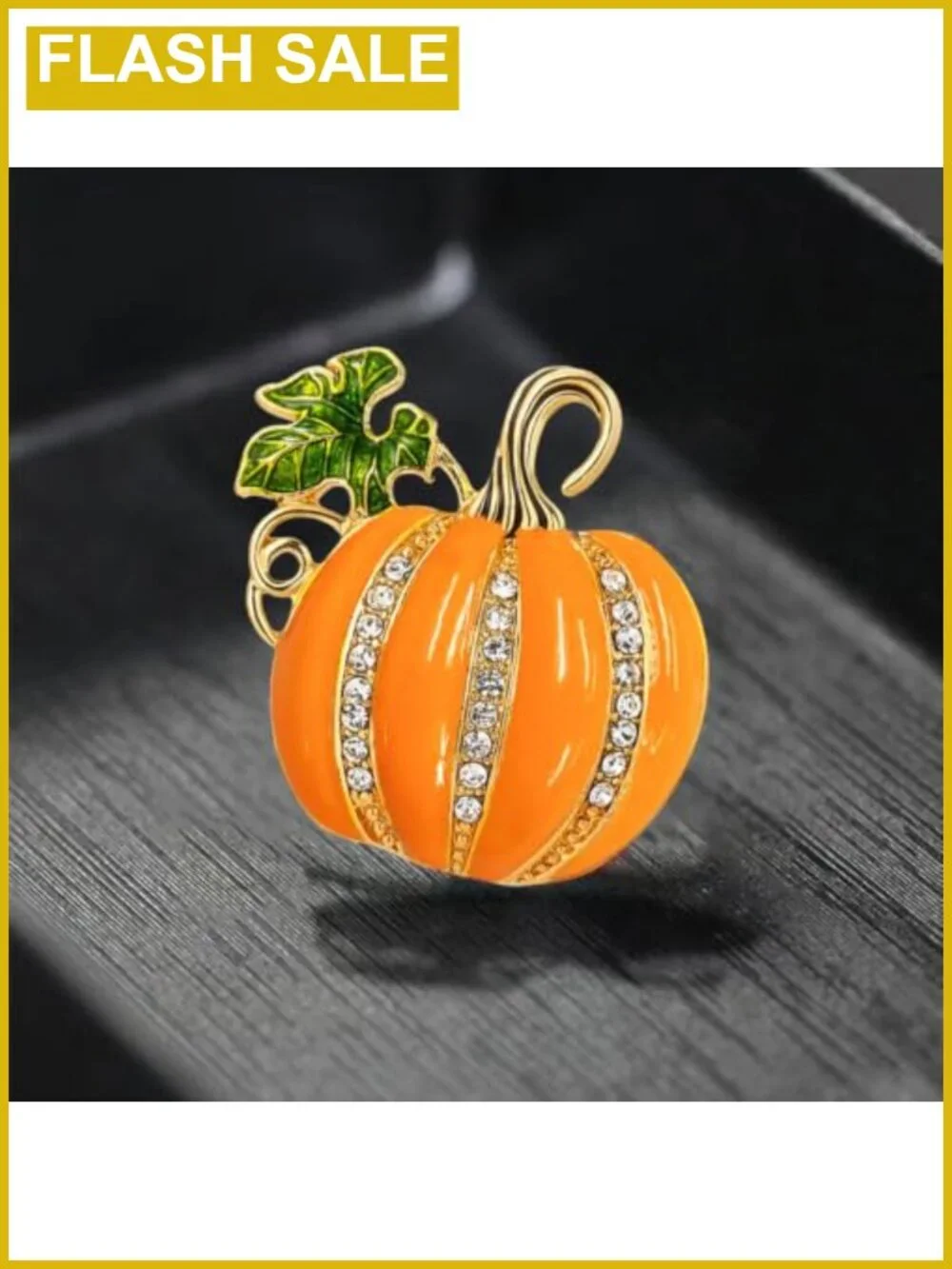 Rhinestone Pumpkin Brooch Pin Gold-Tone Enamel Halloween Fall Lapel Pin